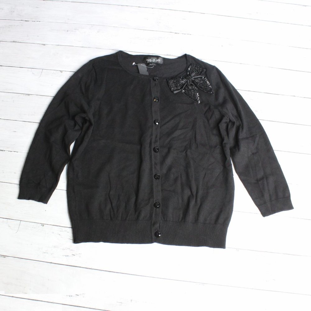 August Silk Women's Button Up Cardigan Sweater Size M Black